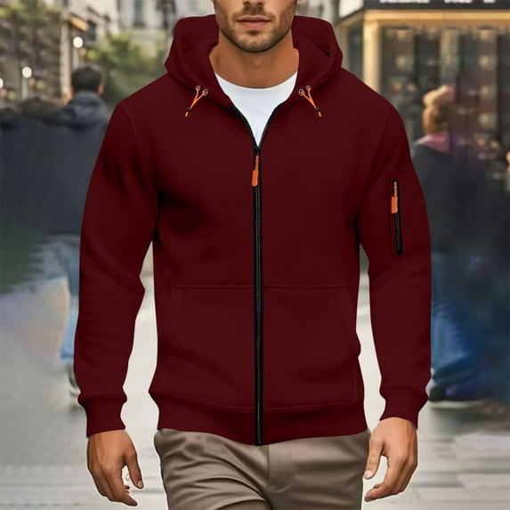 Hoodies for Men Long Sleeve Hooded Sweatshirts Regular Fit Full Zipper Warm Outerwear with Pockets