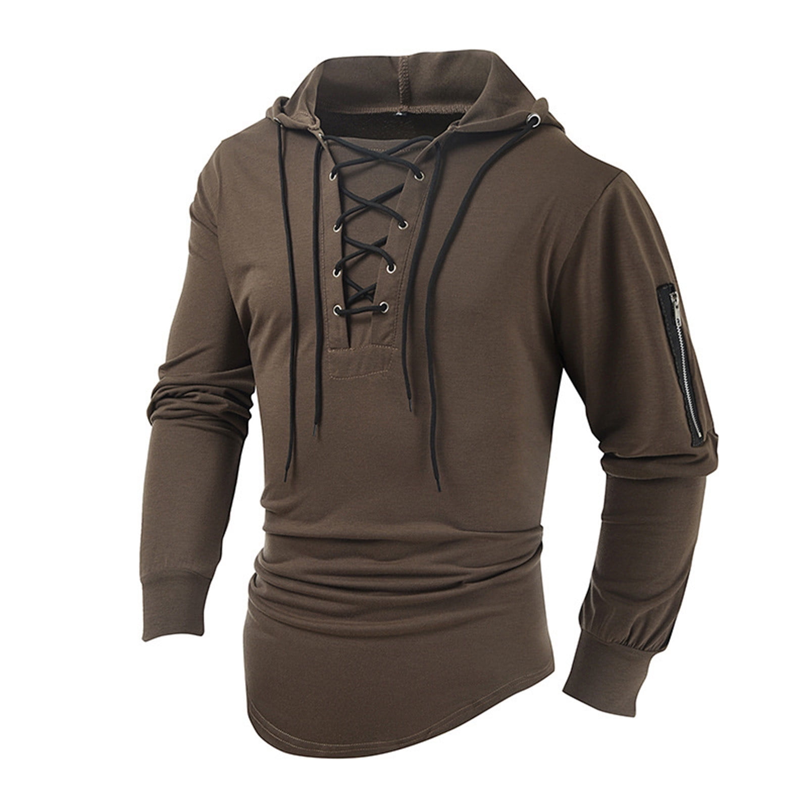 Hoodies for Men Long Sleeve Lace Up Hooded Pullover T Shirts Vintage Tops Outdoor Shirt with Drawstring Color Black Size 3XL Walmart