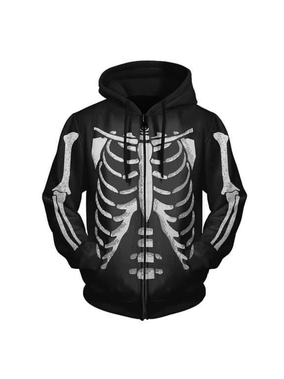 Hoodies for Men Male Autumn And Winter Skeleton Sweatshirt Long Sleeve Hooded Zipper Jacket Knit Casual Streetwear Soft Warm Comfort S