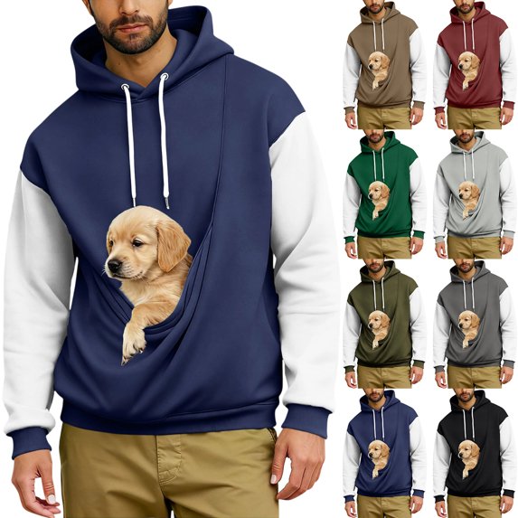 Hoodies for Men Pet Pouch Kangaroo Fall Winter Pouch Hoodies Pocket Puppy Cat Dog Carrier Pullover Animal Holder Top Hoodies Sweatshirt Navy M