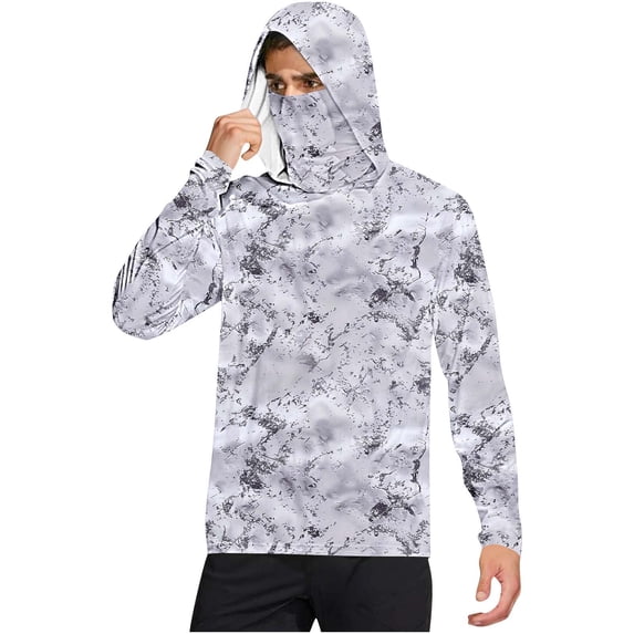 Hoodies for Men Printed UPF 50+ Sun Protection Hoodie Long Sleeve Fishing Hiking Shirt with Face Mask M