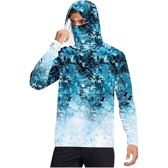 Hoodies for Men Printed UPF 50+ Sun Protection Hoodie Long Sleeve Fishing Hiking Shirt with Face Mask XL