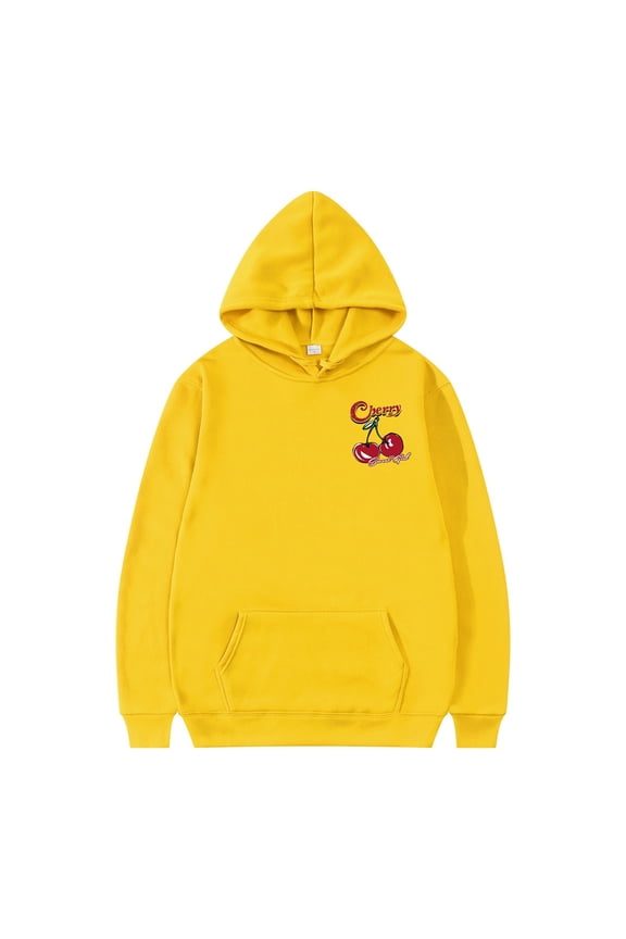 Hoodies for Men Pullover Cherry Pattern Long Sleeve Drawstring Casual Fall Clothes Tops Hooded Sweatshirts Yellow 3XL