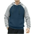 thumbnail image 1 of Hoodies for Men Pullover Color Block Fleece Sweatshirts Long Sleeve Drawstring Casual Hoody Tops with Pockets Navy S, 1 of 3