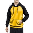 thumbnail image 1 of Hoodies for Men Pullover Color Block Fleece Sweatshirts Long Sleeve Drawstring Casual Hoody Tops with Pockets Yellow M, 1 of 6