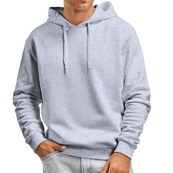 Hoodies for Men Pullover Fall Winter Casual Solid Color Sweater No Pockets Fall Clothes Tops Hooded Sweatshirts Grey 2XL