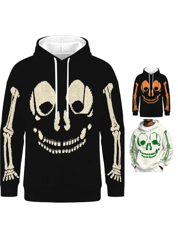Hoodies for Men Pullover Halloween Hoodie for Men 3D Skeleton Rib Cage Spine Scary Pullover Hooded Sweatshirt Party Top Black2 4XL