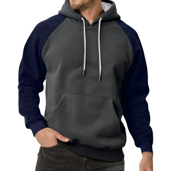 Hoodies for Men Pullover Lightweight Long Sleeve Hooded Sweatshirts Baggy Color Block Casual Pullovers Clothes PocketDark Gray XL