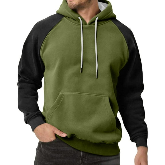 Hoodies for Men Pullover Lightweight Long Sleeve Hooded Sweatshirts Baggy Color Block Casual Pullovers Clothes PocketGreen M