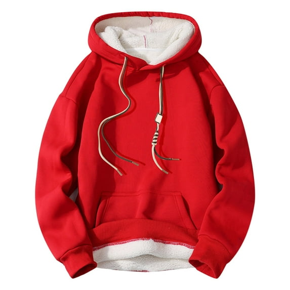 Hoodies for Men Pullover,Men Solid Color Hooded Sweatshirt Winter Thick Warm Comfortable Loose Trendy for Casual Outfits,Men Hoodies,07 Red,M