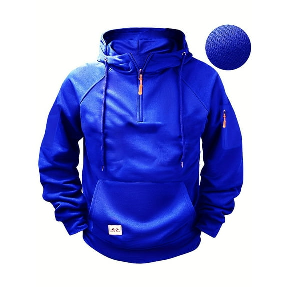 Hoodies for Men Pullover Quarter Zip Long Sleeve Military Tactical Sweatshirt Casual Cargo with Front Pouch Pocket Blue M