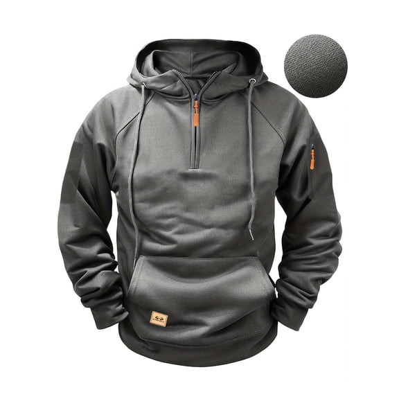 Hoodies for Men Pullover Quarter Zip Long Sleeve Military Tactical Sweatshirt Casual Cargo with Front Pouch Pocket Gray XL