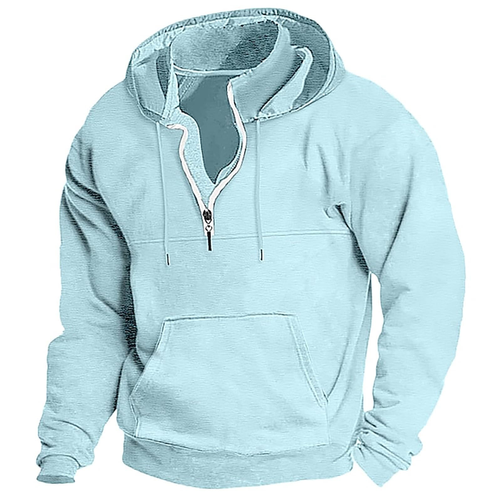 Hoodies for Men Quarter Zip Up Hoodie Heavyweight Loose Fit Pullover ...