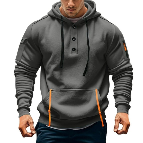 Hoodies for Men Quater Zip Up Pullover Sweatshirt Casual Workout Mens Hoodies with Pockets, Grey, Size M