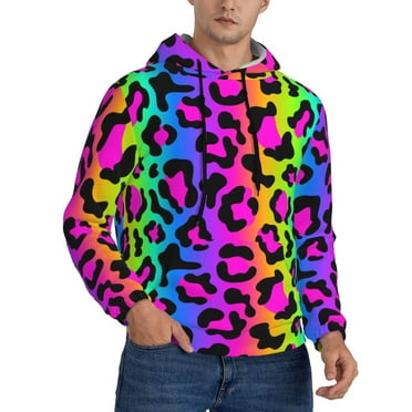 Hoodies for Men Rainbow leopard bright Long Sleeve Casual Sweatshirt with Pocket, Drawstring Pullover Essentials Hoodie