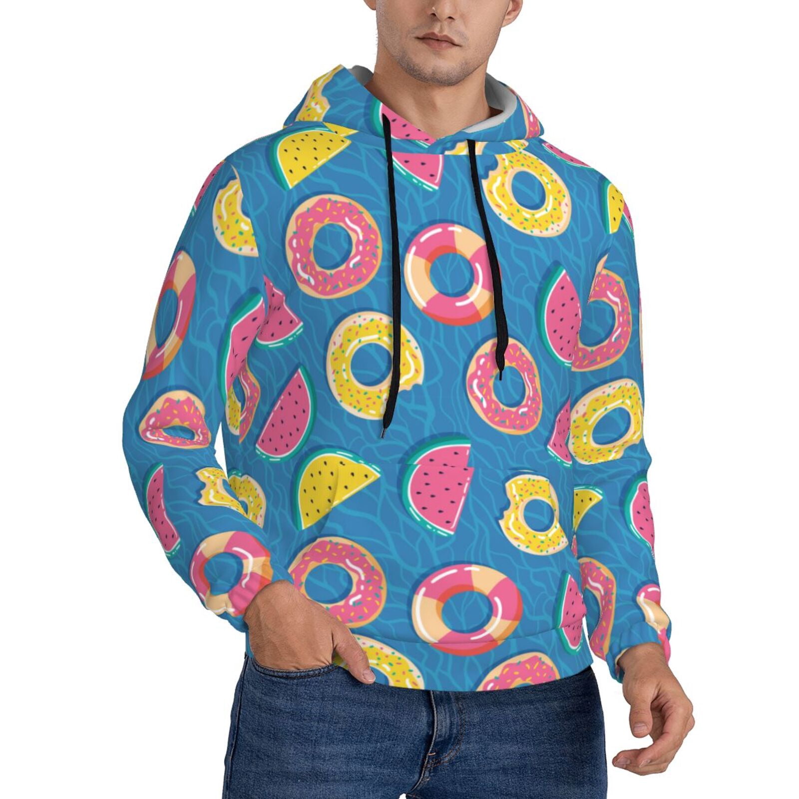 Hoodies for Men Red Yellow Watermelon Donuts Long Sleeve Casual ...