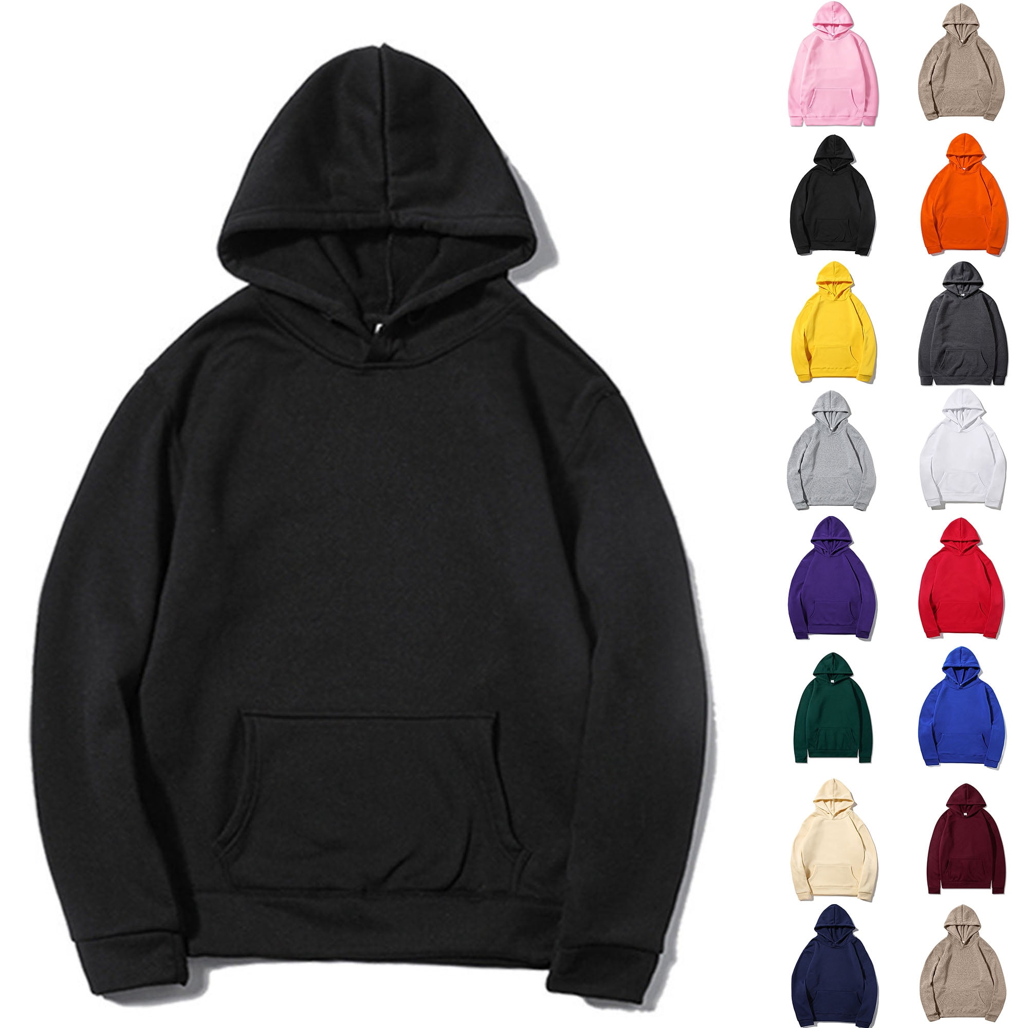 Hoodies for Men Sawvnm Men's Casual Long Sleeve Solid Hoodie - Comfortable Sport Pullover for Daily Wear Black XL