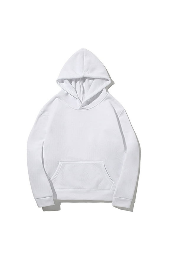 Hoodies for Men Sawvnm Men's Casual Long Sleeve Solid Hoodie - Comfortable Sport Pullover for Daily Wear White L