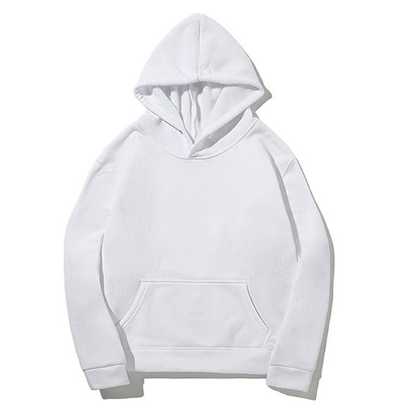 Hoodies for Men Sawvnm Men's Casual Long Sleeve Solid Hoodie - Comfortable Sport Pullover for Daily Wear White XL