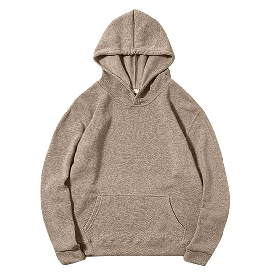 Hoodies for Men Sawvnm Men's Casual Long Sleeve Solid Hoodie - Comfortable Sport Pullover for Daily Wear Beige XL