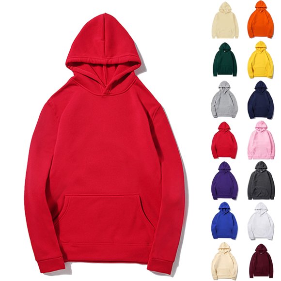 Hoodies for Men Sawvnm Men's Casual Long Sleeve Solid Hoodie - Comfortable Sport Pullover for Daily Wear Red S
