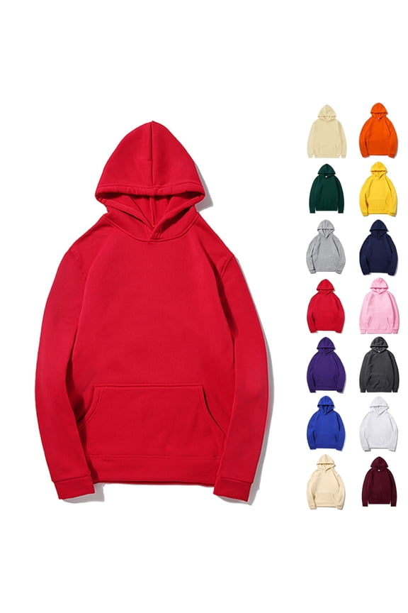 Hoodies for Men Sawvnm Men's Casual Long Sleeve Solid Hoodie - Comfortable Sport Pullover for Daily Wear Red S
