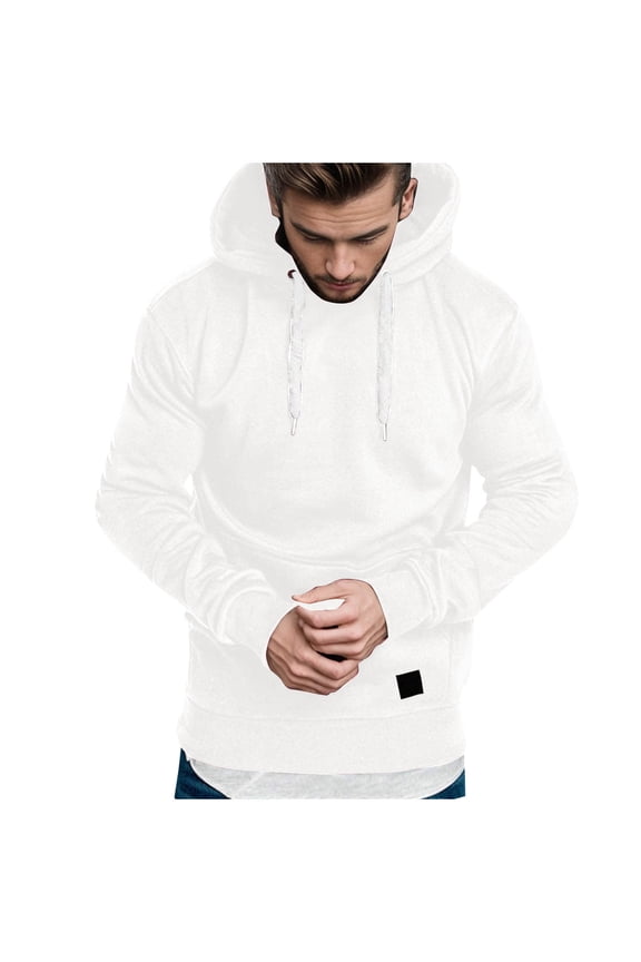 Hoodies for Men Sawvnm Men's Solid Color Hoodie Pullover Sweatshirt - Long Sleeve Casual Hoodie with Pockets Christmas