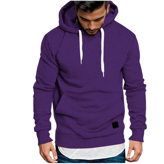 Hoodies for Men Sawvnm Men's Solid Color Hoodie Pullover Sweatshirt - Long Sleeve Casual Hoodie with Pockets Christmas