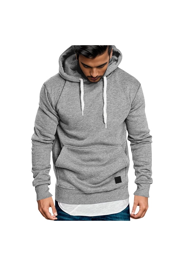 Hoodies for Men Sawvnm Men's Solid Color Hoodie Pullover Sweatshirt - Long Sleeve Casual Hoodie with Pockets Christmas
