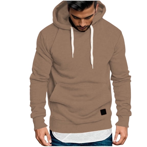 Hoodies for Men Sawvnm Men's Solid Color Hoodie Pullover Sweatshirt - Long Sleeve Casual Hoodie with Pockets Christmas