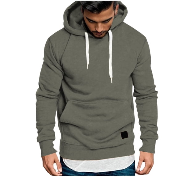 Hoodies for Men Sawvnm Men's Solid Color Hoodie Pullover Sweatshirt - Long Sleeve Casual Hoodie with Pockets Christmas