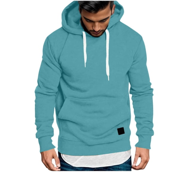 Hoodies for Men Sawvnm Men's Solid Color Hoodie Pullover Sweatshirt - Long Sleeve Casual Hoodie with Pockets Christmas