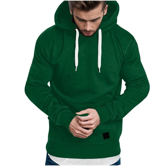 Hoodies for Men Sawvnm Men's Solid Color Hoodie Pullover Sweatshirt - Long Sleeve Casual Hoodie with Pockets Christmas
