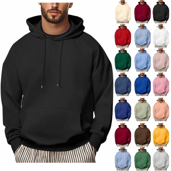 Hoodies for Men Sevevn Men Casual Solid Color Pullover Drawstring Pocket Long Sleeve Hooded Blouse Black L