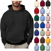 Hoodies for Men Sevevn Men Casual Solid Color Pullover Drawstring Pocket Long Sleeve Hooded Blouse Black XXL