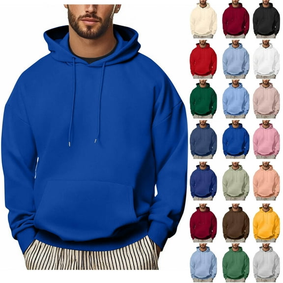 Hoodies for Men Sevevn Men Casual Solid Color Pullover Drawstring Pocket Long Sleeve Hooded Blouse Blue XXL