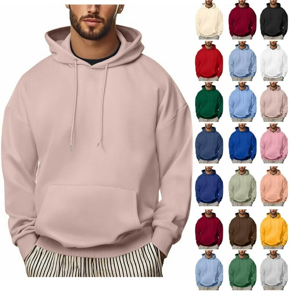 Hoodies for Men Sevevn Men Casual Solid Color Pullover Drawstring Pocket Long Sleeve Hooded Blouse Rose Gold XL