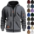 thumbnail image 1 of Hoodies for Men Sevevn Men's Hoodie With Zipper Fashionable And Personalized Casual Arm Pocket Top Men's Hoodie Gray XXL, 1 of 5
