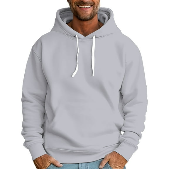 Hoodies for Men Solid Color Hooded Sweater No Pockets Mens Clothing,Light Gray,M