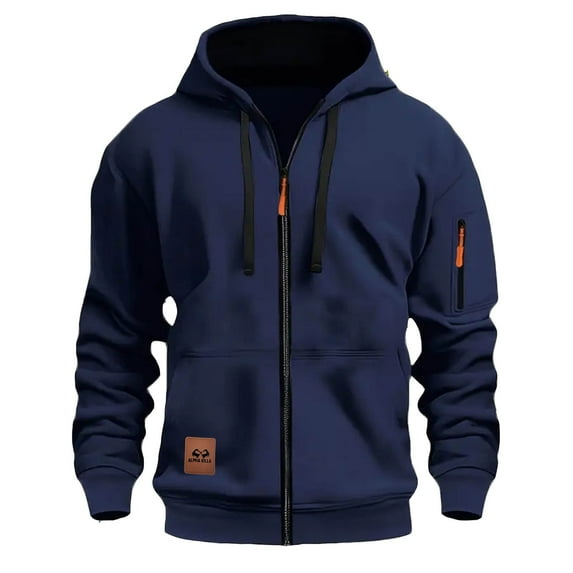 Hoodies for Men Solid Color Long Sleeve Cardigan Zipper Sweatshirt with Pocket Navy S
