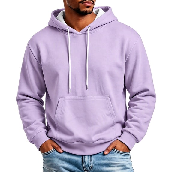 Hoodies for Men Solid Pullover Hoodie Long Sleeve Relaxed Fit Top for ...