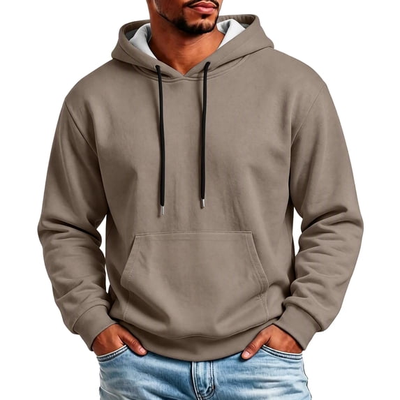 Hoodies for Men Solid Pullover Hoodie Long Sleeve Relaxed Fit Top for ...