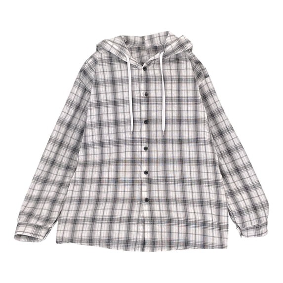 Hoodies for Men Sun Protection Lightweight Hoodie Button Down Plaid Long Sleeve Fall Sweatshirt M
