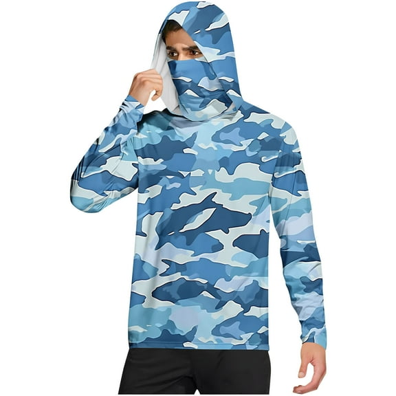 Hoodies for Men UPF 50  Sun Protection Camouflage Hoodie Long Sleeve Fishing Hiking Shirt with Face Mask M