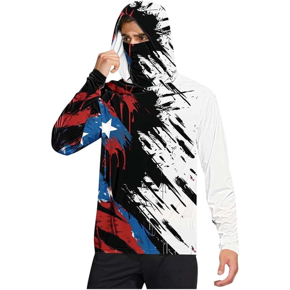 Hoodies for Men UPF 50+ Sun Protection Hoodie Camouflage Fishing Hiking Shirt with Face Mask 2XL