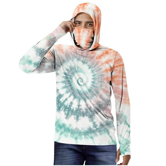 Hoodies for Men UPF 50  Sun Protection Hoodie Tie-Dye Lightweight Hoodies Long Sleeve Shirts for Hiking Fishing 3XL