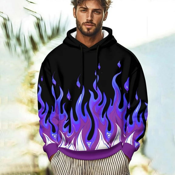 Hoodies for Men Women 3D Graphic Flame Printing Fleece Sweatshirts Pullover Novelty Cool Funny Hooded Sweatshirt Fall Winter Clothing with Pockets