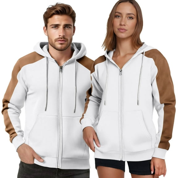 Hoodies for Men Women Crewneck Fleece Sweatshirts Casual Long Sleeve Pullover Drawstring Fashion Color Block Loose Fall Winter Coats with Pocket