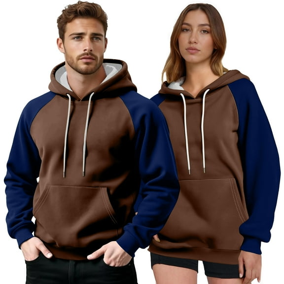 Hoodies for Men Women Crewneck Fleece Sweatshirts Casual Long Sleeve Pullover Drawstring Fashion Color Block Loose Fall Winter Coats with Pocket