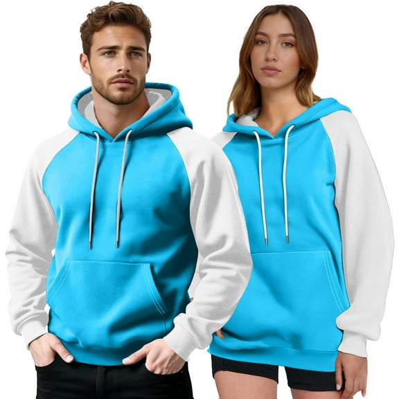 Hoodies for Men Women Crewneck Fleece Sweatshirts Casual Long Sleeve Pullover Drawstring Fashion Color Block Loose Fall Winter Coats with Pocket